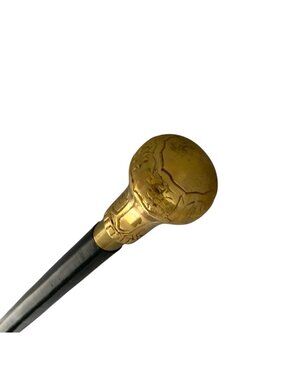 Cane Victorian Style with Golden Brass Knob Vintage Walking Stick Collectible